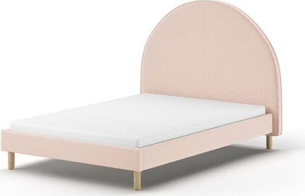 Růžová čalouněná jednolůžková postel s roštem 140x200