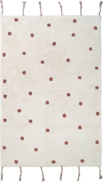 Béžovo-červený ručně vyrobený koberec z bavlny