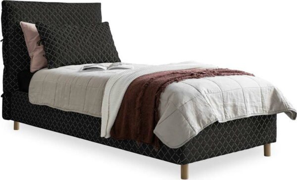 Černá čalouněná jednolůžková postel s roštem 90x200