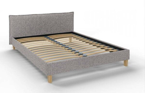 Šedá čalouněná dvoulůžková postel s roštem 160x200
