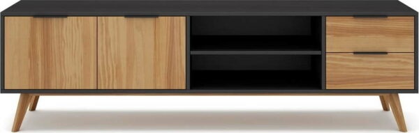 Černý/přírodní TV stolek z borovicového dřeva 180x53