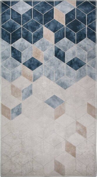 Tmavě modro-krémový pratelný koberec běhoun 200x80