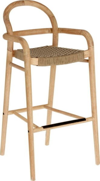 Zahradní barová židle z eukalyptového dřeva s béžovým výpletem