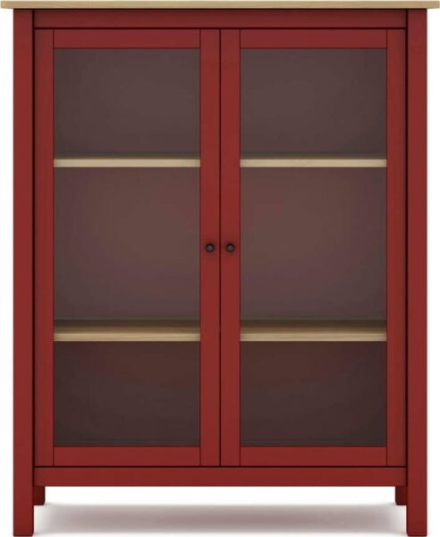 Červená/přírodní vitrína z borovicového dřeva 90x110