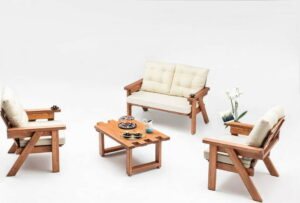 Krémový zahradní lounge set z borovicového dřeva pro