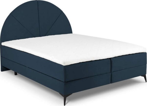 Tmavě modrá boxspring postel s úložným prostorem 180x200