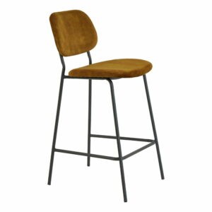 Sametová barová židle v hořčicové barvě 92 cm