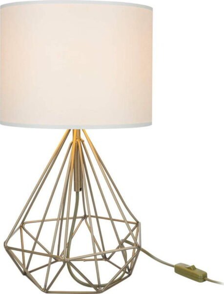 Stolní lampa s textilním stínidlem v krémovo-zlaté barvě (výška