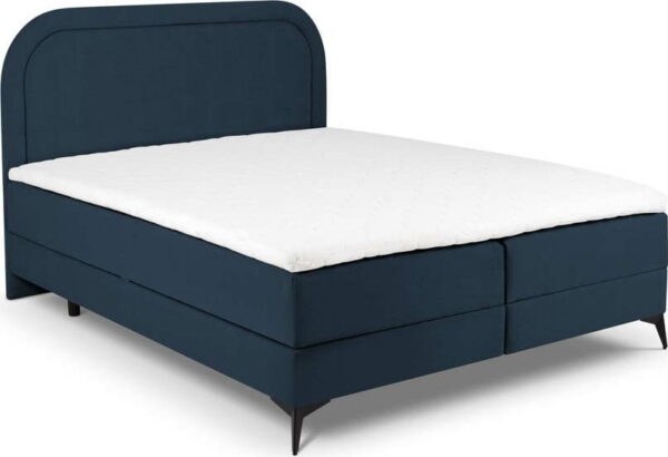Tmavě modrá boxspring postel s úložným prostorem 180x200