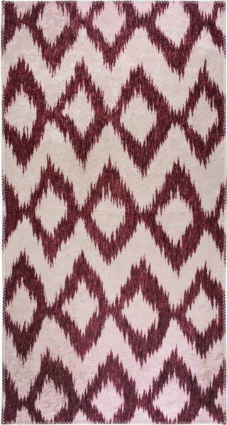 Vínovo-bílý pratelný koberec 50x80 cm