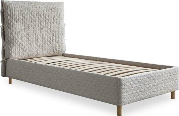 Béžová čalouněná jednolůžková postel s roštem 90x200