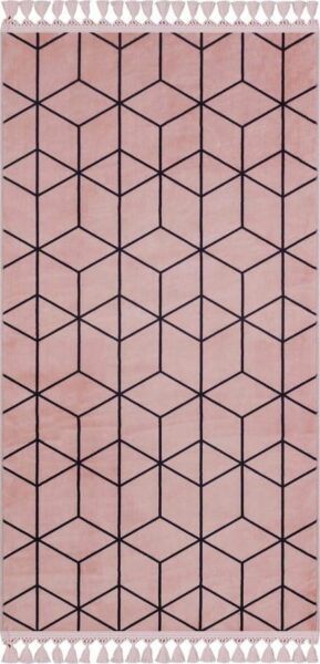 Růžový pratelný koberec běhoun 300x80