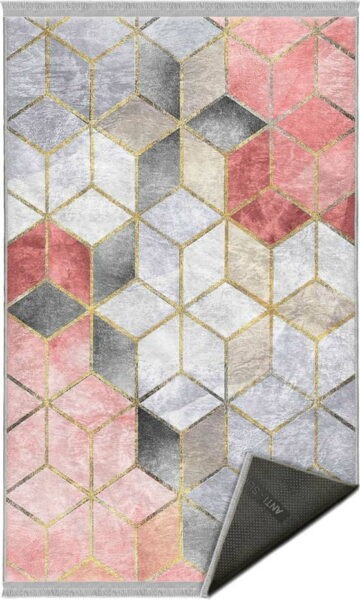 Šedo-růžový pratelný koberec 80x140 cm