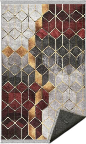 Šedo-vínový pratelný koberec 80x140 cm