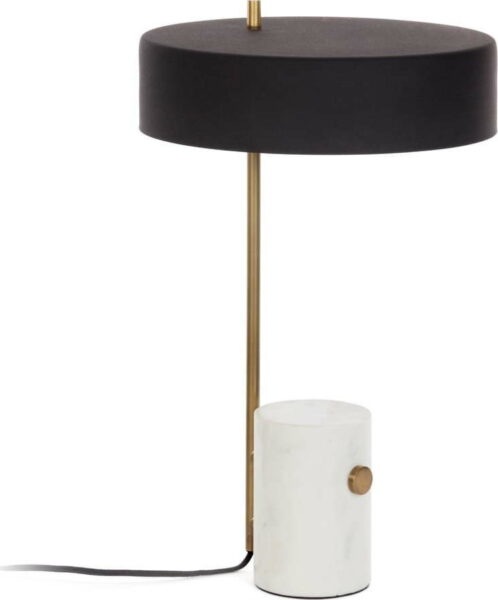 Bílo-černá stolní lampa s kovovým stínidlem (výška 53