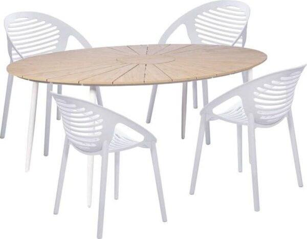 Set 4 bílých jídelních židlí Jaanna a přírodního