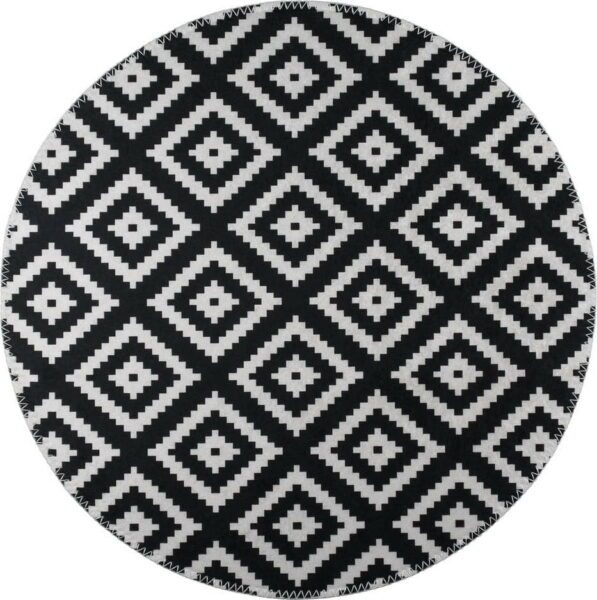 Černo-bílý pratelný kulatý koberec ø 100